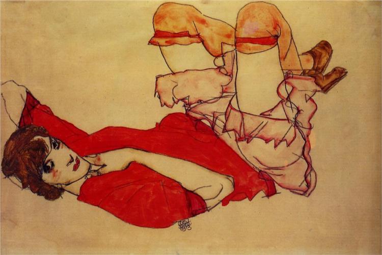 Egon Schiele - Wally with a Red Shirt. c. 1913