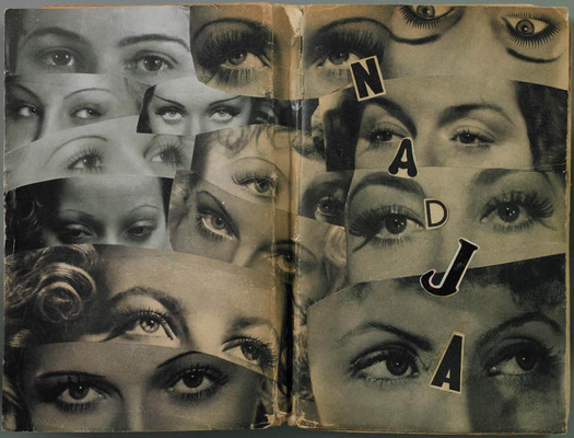 Cover of the 1928 Gallimard edition of Nadja, collaged over by Marcel Mariën, 1938.